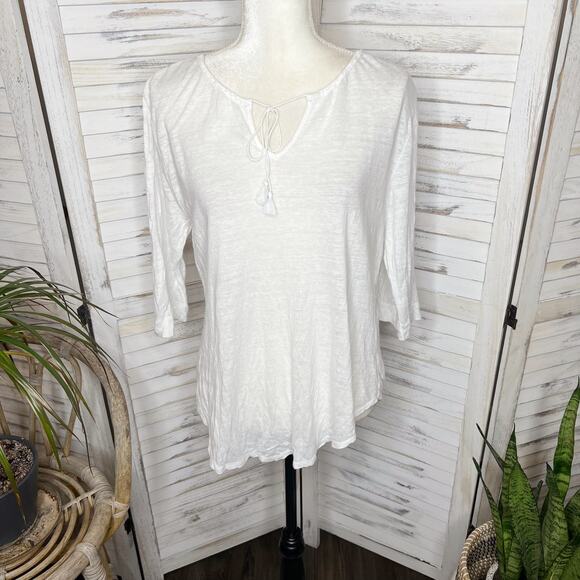 WRAP of LONDON Boho Beachy Linen Tassel Tie Front Casual Top Tunic White US 10 - Picture 3 of 14